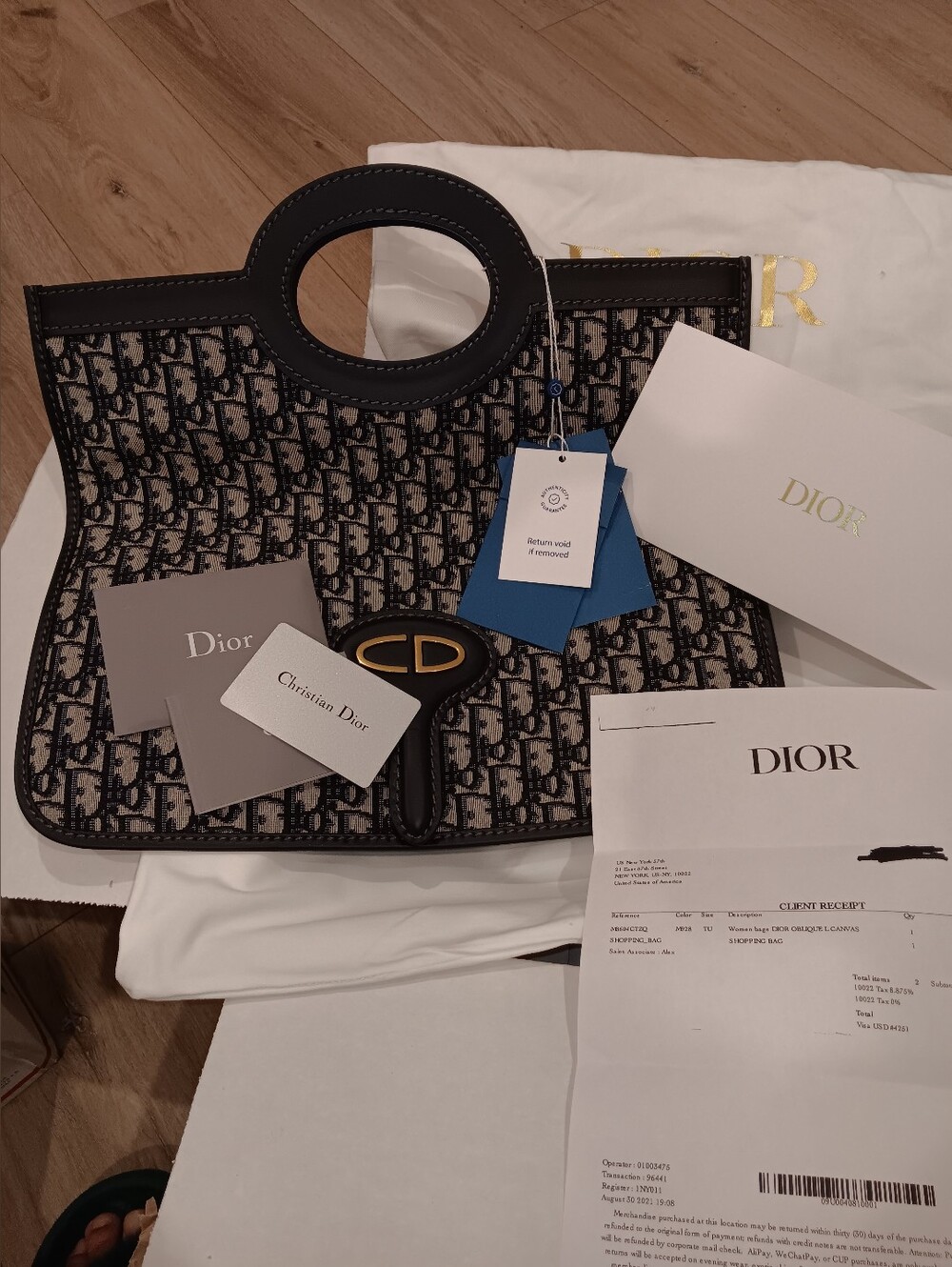 Christian Dior Navy Blue and Cream Oblique Canvas Tote with CD Logo